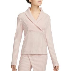 Nike Yoga Ribbed Wrap Collar Pullover Pink Long Sleeve Lounge Top Women M